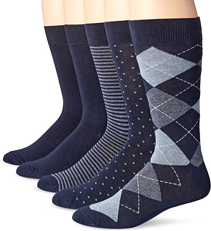 Amazon Essentials Men's Patterned Dress Socks, 5 Pairs