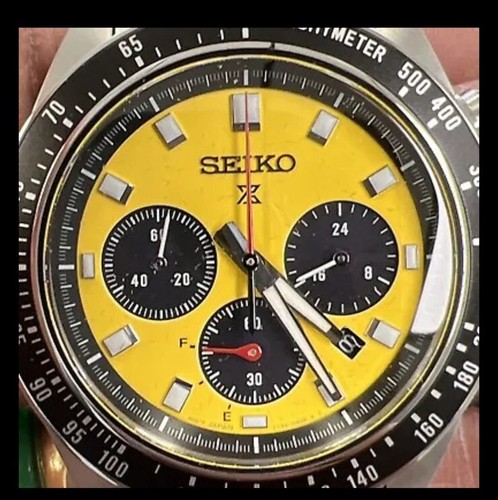 Pre-owned Seiko Prospex Speedtimer Yellow Dial Stainless Bracelet Watch Ssc929 Bns