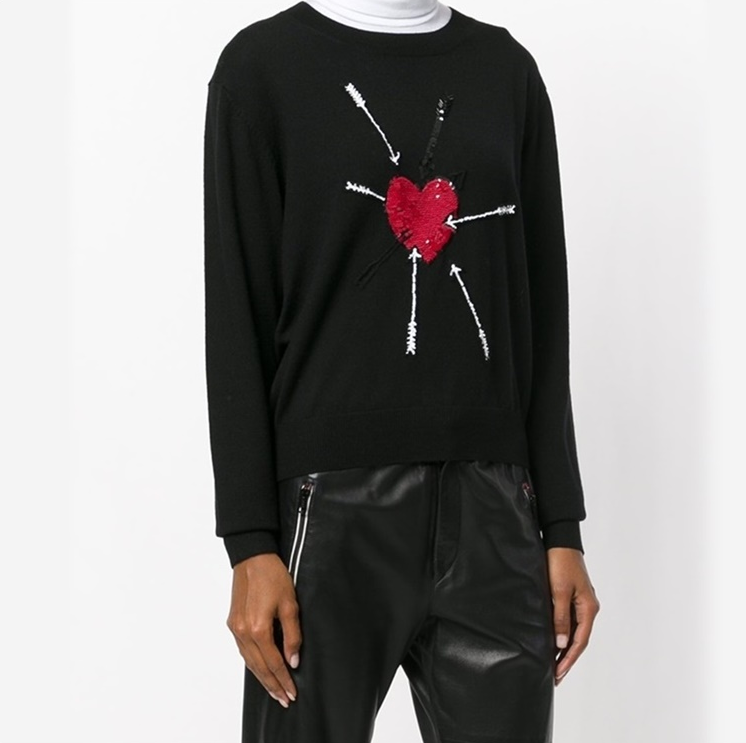 Pre-owned Markus Lupfer Sequin Heart And Arrow Joey Jumper / Kn2012 In Black