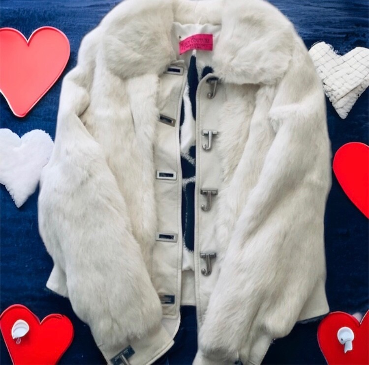 VINTAGE JUICY COUTURE Y2K WHITE RABBIT FUR COAT LEATHER