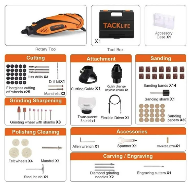 Tacklife RTD35ACL Advanced Multi-functional Rotary Tool Kit with 80 Accessories