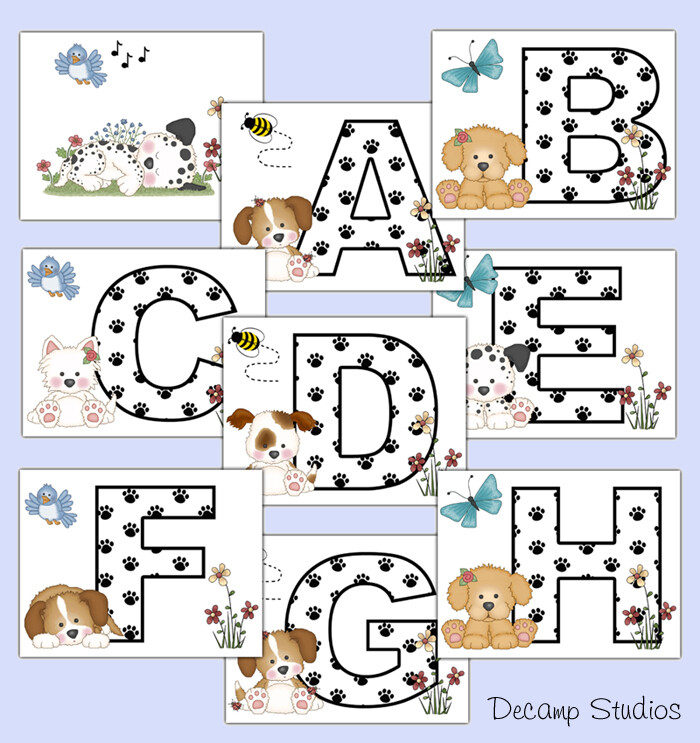 Puppy Baby Nursery Alphabet Wallpaper Border Wall Art Decals Kids Room Stickers
