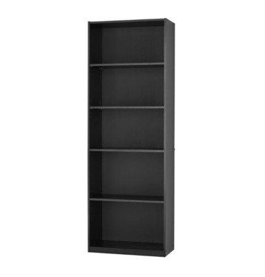 5-Shelf Bookcase with Adjustable Shelves, True Black Oak