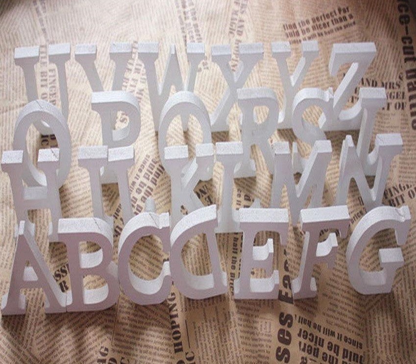 Set 26 Pezzi Lettere Alfabeto In Legno Bianco 8cm Decorazione Matrimonio moc