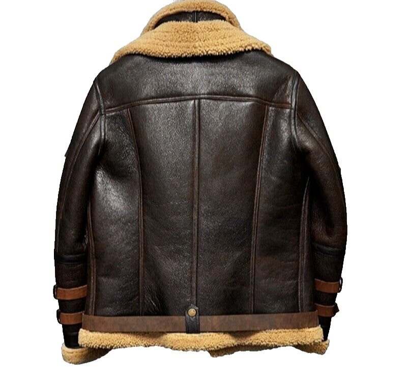 Pre-owned Bomber Raf B3 Flight  Real Sheepskin Shearling Brown Geniune Leather Pilot Jacket