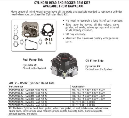 Genuine Kawasaki OEM CYLINDER HEAD #1 KIT FR.FS 651V 691V 730V Part# 99999-0627 Genuine Kawasaki OEM CYLINDER HEAD #1 KIT FR.FS 651V 691V 730V Part# 99999-0627