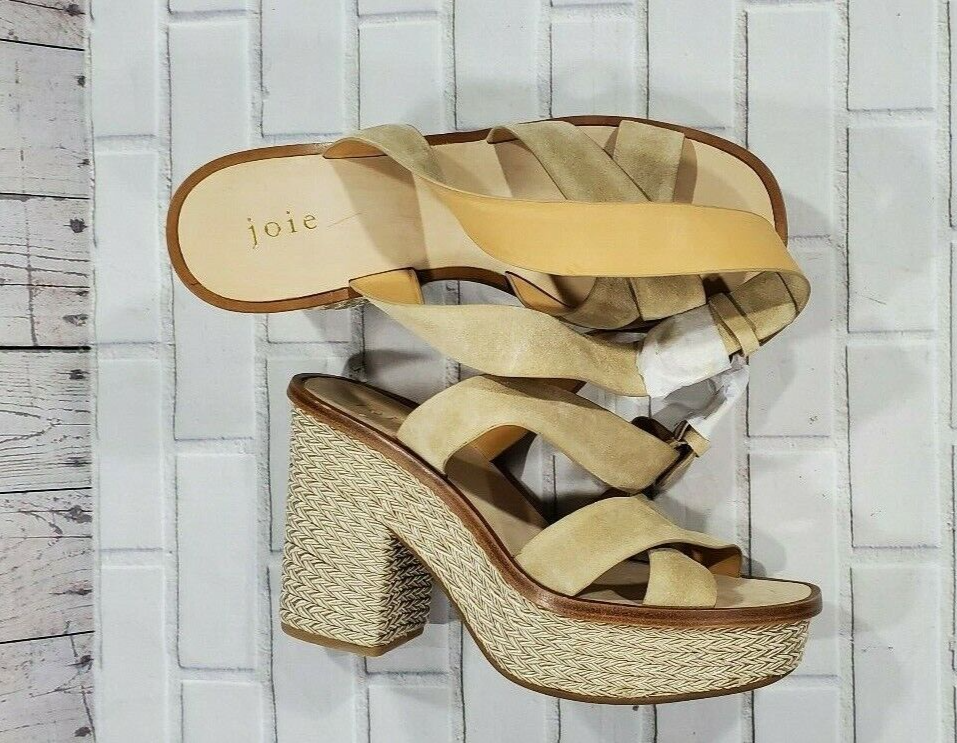 Joie Tanglee Beige Suede Platform Sandals MSRP $348 WOMENS