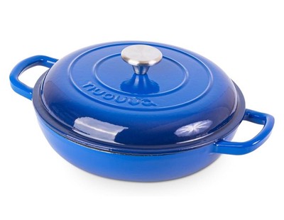 Blue, Shallow Cast Iron, 2.3 Qrt. Casserole with Lid   Non Stick Dutch Oven Pot
