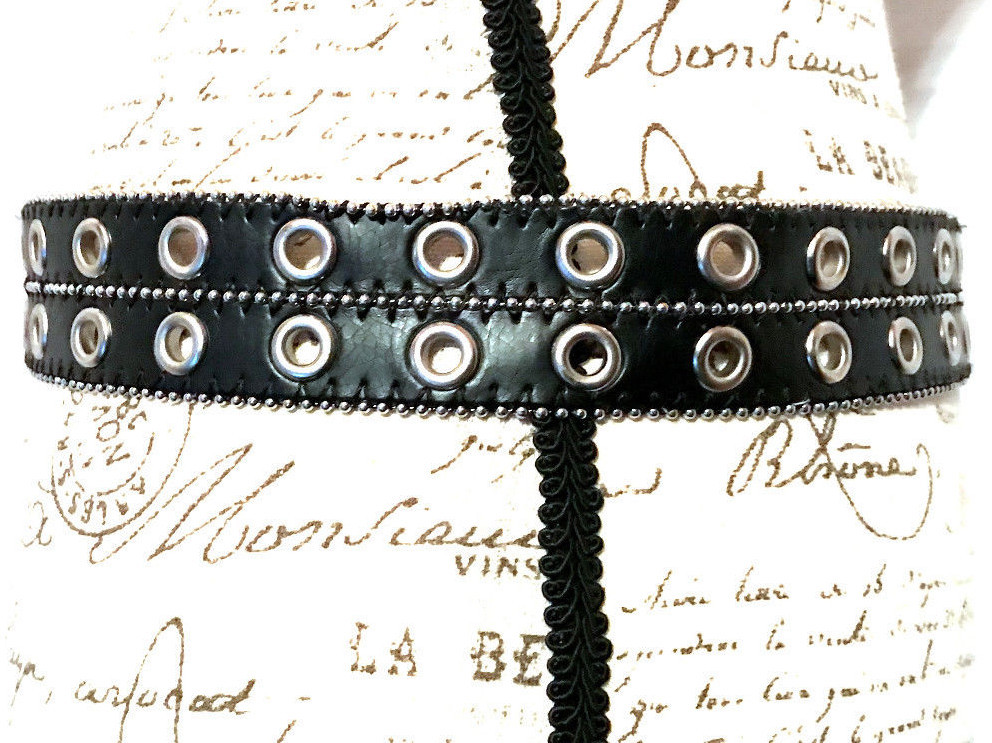 NEW Women Men Unisex Black Leather Zipper Belt Silver Textured Punk Goth Emo 37