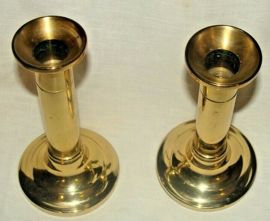 Pair of Baldwin Brass Column Candlestick Candle Holders, 6 1/4