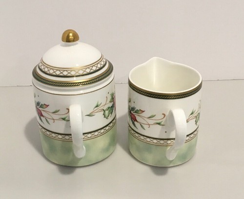 Fitz & Floyd Classic Choices Winter Holiday Sugar Bowl & Creamer EUC