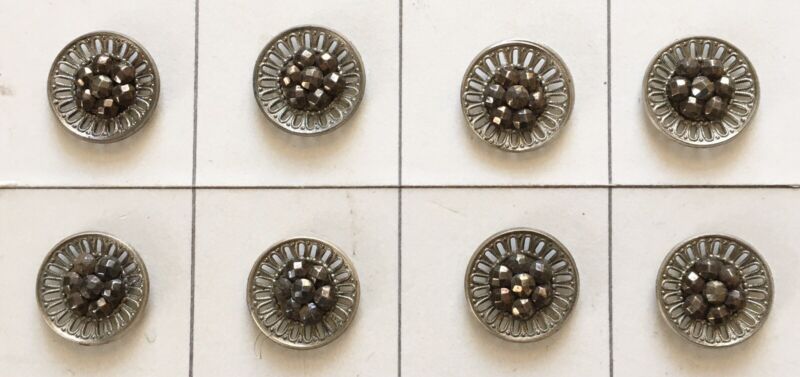 Lot Of 8 Antique Victorian Steel Cut Buttons Large