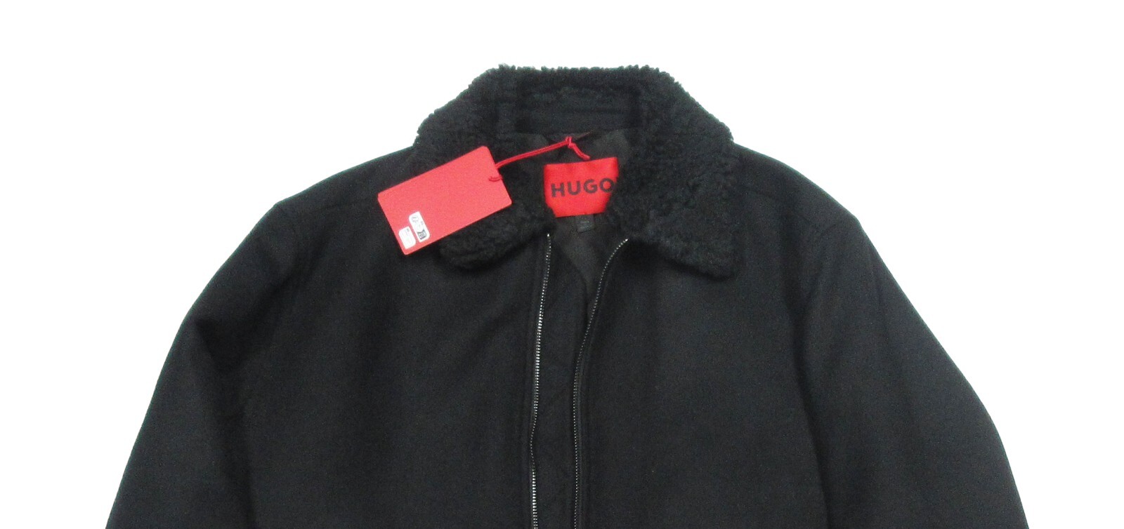 Pre-owned Hugo Boss Red Label Men's Black Shearling Collar Wool Blend Jacket $454