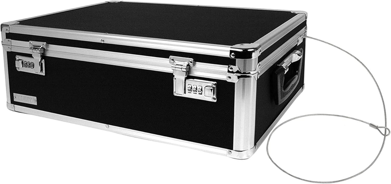 Storage Lock Box - 6.5 X 23 X 13.5 Inch - Secure Dorm Storage Trunk with Combination Lock - Ideal Briefcase, Medicine Box, and Personal Item Lock Box - Store Cash, Laptop - Black/Silver