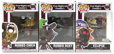 Funko POP! FNAF Security Breach Ruin Ruined Chica Roxy & Eclipse Set of 3