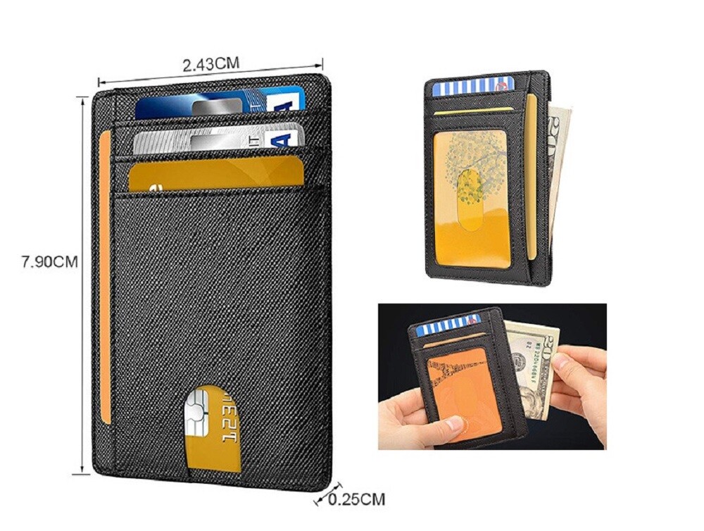 Slim Minimalist Leather Wallet - RFID Blocking, Front Pocket Credit Card Holder