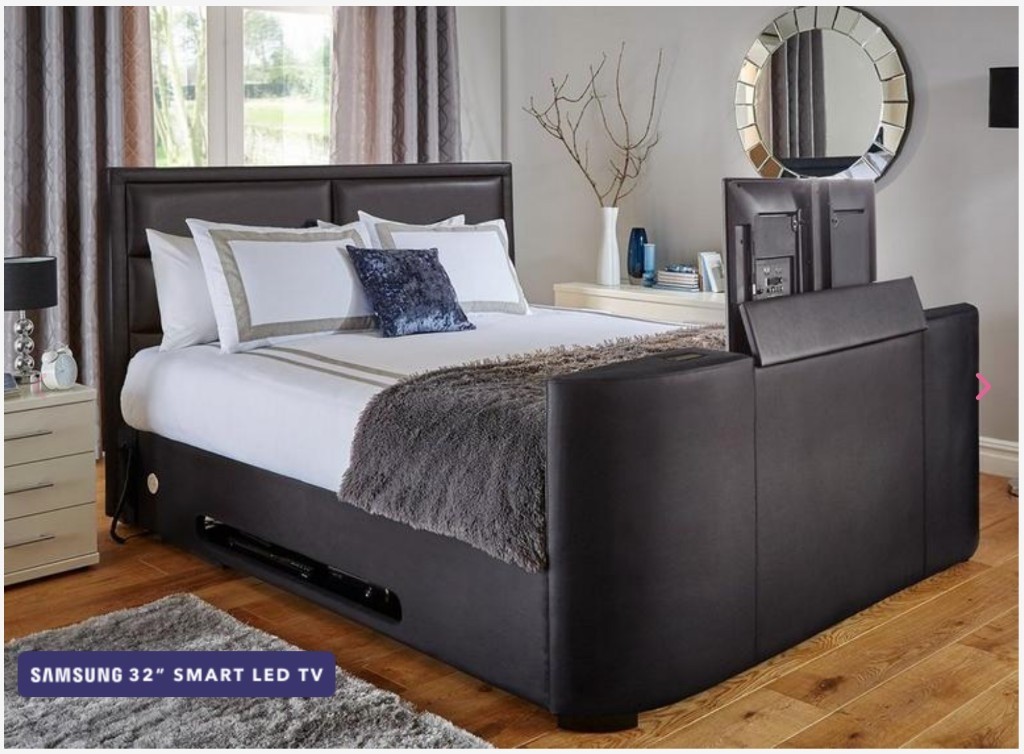 Black Leather Dreams Truscott Double TV Bed 32 inch Samsung Smart