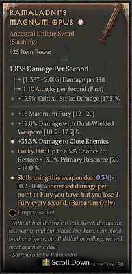 DIABLO 4 Season 4 925 Greater Affix Ramaladni's Magnum Opus Unique
