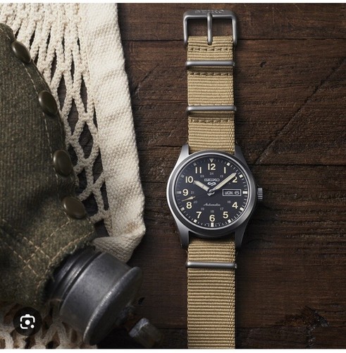 Pre-owned Seiko Field Sports Black Dial Beige Strap Men's Watch Srpg35(excellently Price)$