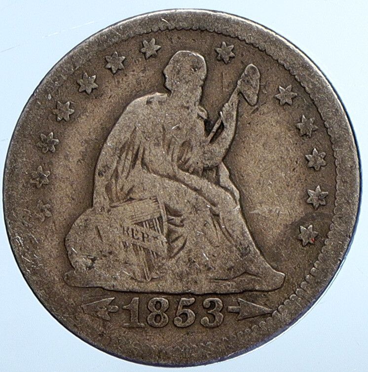 1853 P UNITED STATES US Silver SEATED LIBERTY Quarter Dollar