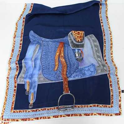LOTAIOTA WOMEN100SILK LONG66quotL25quotW SCARF SHAWL OVERSIZE WRAP SADDLE PRINT NAVY