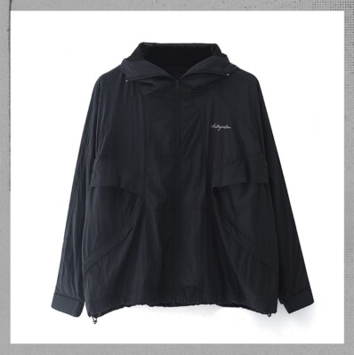 D5OVE Metallic Black Technical Jacket Pleated Effect New Size M 