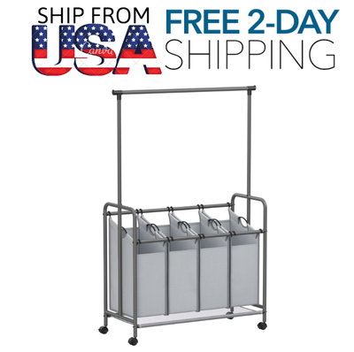 SONGMICS 4 Section Laundry Sorter Rolling Laundry Hamper with