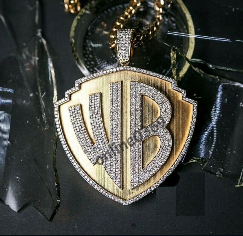 Pre-owned Warner Bros 2 Ct Natural Moissanite Men's  Picture S Wb Name Pendant 925 Silver In White