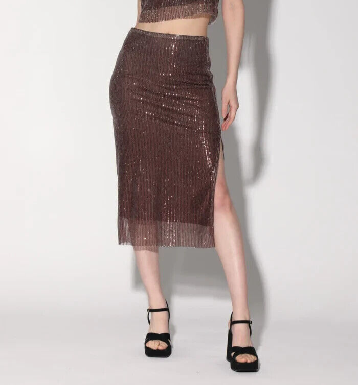 Walter Baker Crista Straight Sequin Midi Skirt Women's 8 City Sequin Side Zip - Picture 1 of 17