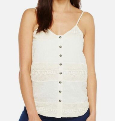 NWT $198 Tasha Polizzi Women Off-White Sleeveless Button Kokomo Tank Top Size L