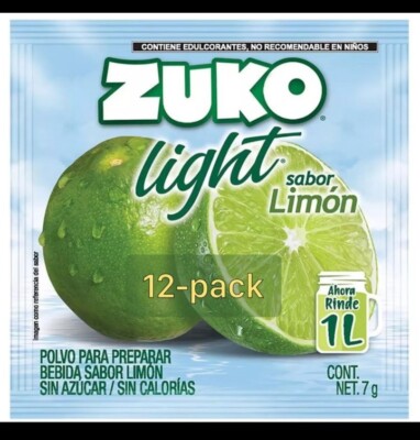 12-Pk ZUKO Limon Light/ Lemon ZUKO Powder Drink Flavor 13g/.4oz (Sugar Free)