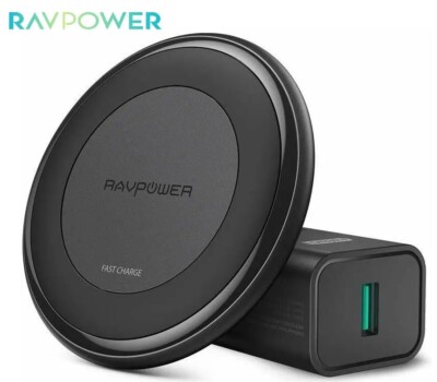 RAVPower Fast Wireless Charger 10W Max w QC 3.0 USB Adapter Quick Charging Cable