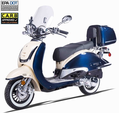FREE SHIP 150cc Moped Gas Scooter Retro Motorcycle + Remote Alarm Windshield LED