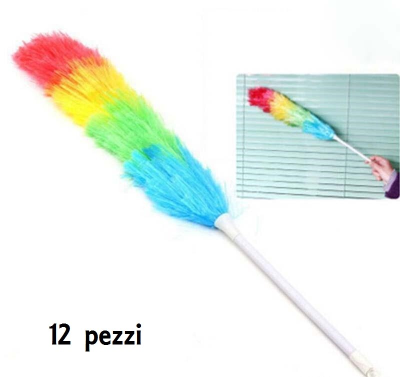 Set 12 Pezzi Spolverino Colorato Piumino Cattura Polvere Pulizia Casa 65cm moc