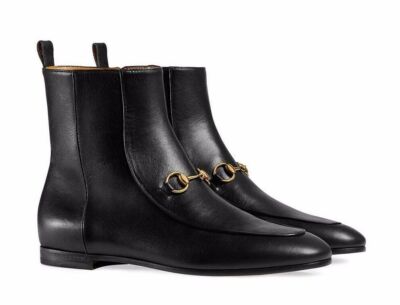 Pre-owned Gucci Jordaan Black Leather Horsebit Short Chelsea Ankle Bootie Boot 35