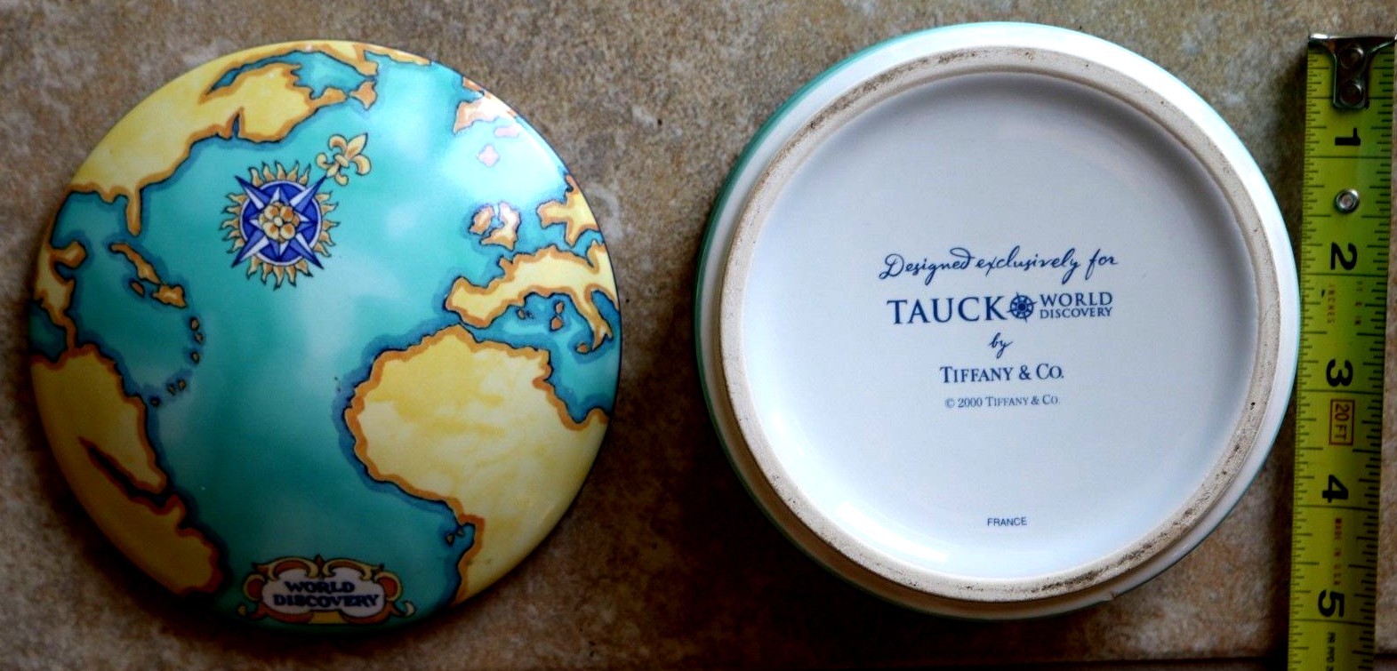 Tiffany & Co. Tauck World Discovery Map Round Porcelain Trinket Box