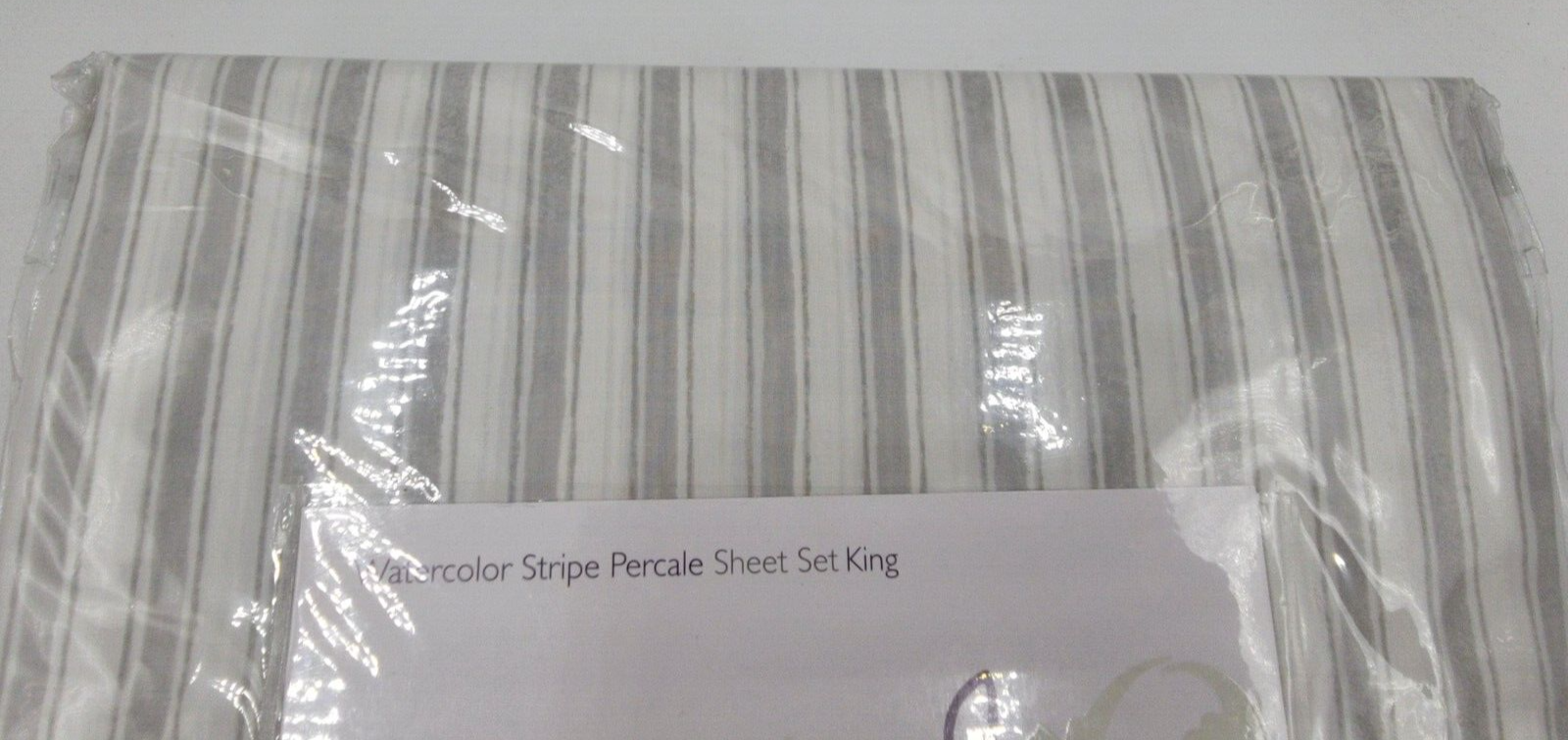 Sky Watercolor Stripe Percale Sheet King Set 78x80x15in/20x36in Reflection Blue - Picture 3 of 12