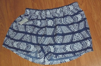 *MINE COVER-UP MINI SHORTS SIZE M - L JUNIOR BLUE BLACK PRINT SILKY FEEL NWT
