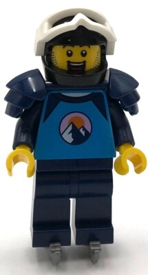 Lego New Ice Hockey Player Male Dark Azure Shirt w/ Mountains Ice Skates Minifig
