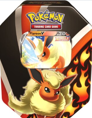 Pokemon TCG Eevee Evolutions Flareon V Tin Set [4 Booster Packs & Promo Card]