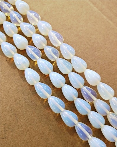 28Pcs/Strand 14x10mm White Opal Teardrop Handmade Loose
