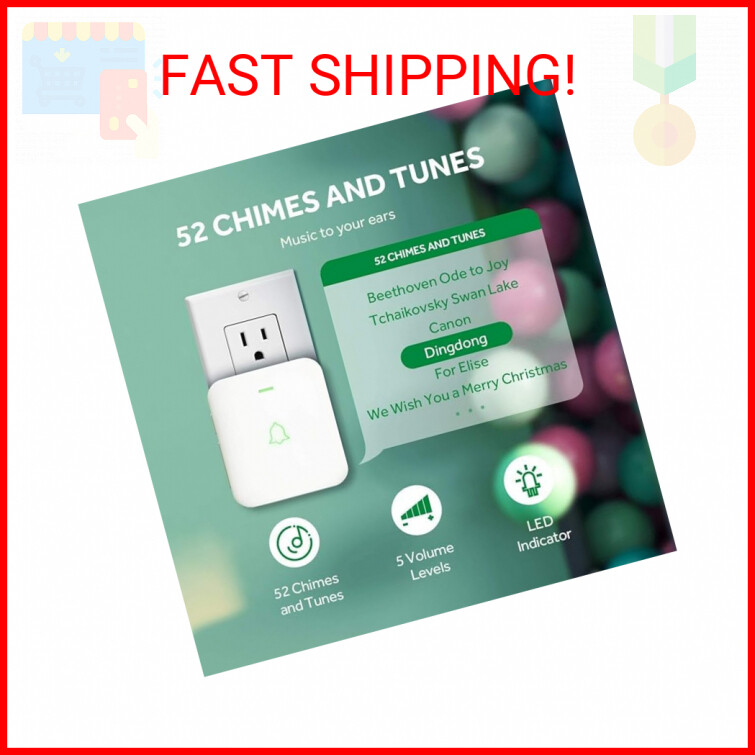AVANTEK Wireless Doorbell, Mini Waterproof Door Bell Chime Operating at 1000 Fee