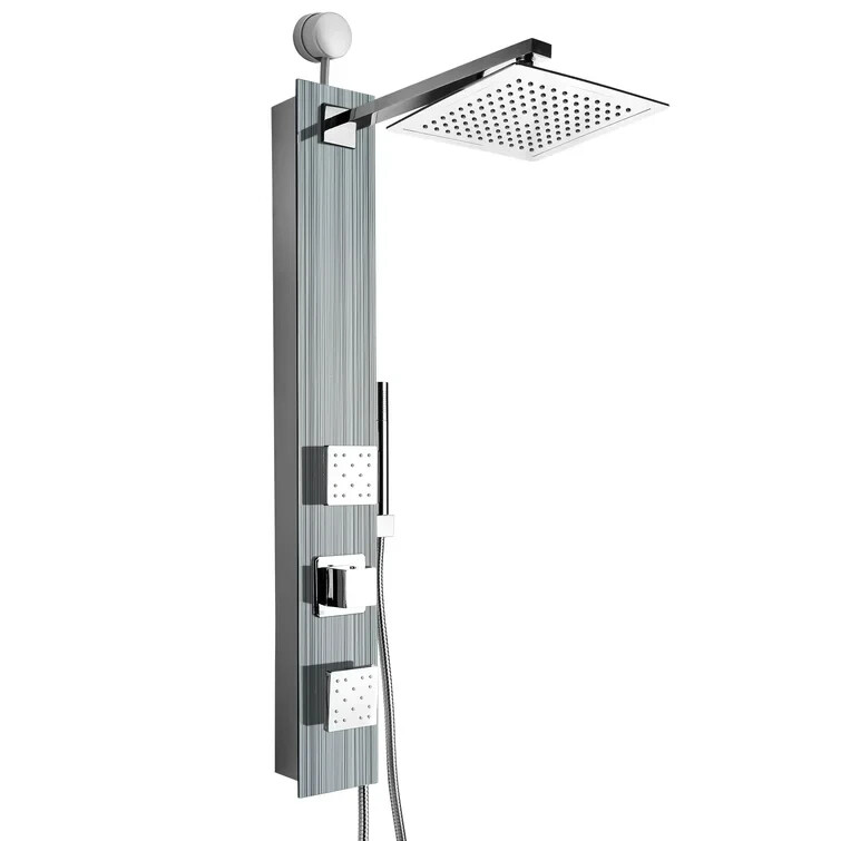Wand Akdy Shower Tower Panel System Silver Tempered Glass Rainfall Head