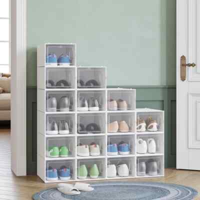 18PCS Shoe Storage Box Medium Stackable Organizers Rack Containers Drawers White