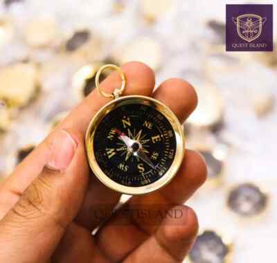 Small Brass Compass Keychain with Coordinates Love Gift, Christmas, Nautical