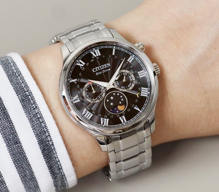 Pre-owned Citizen Eco Drive Moon Phase Mens Watch 42mm 50meter Stainless Steel Japan Made