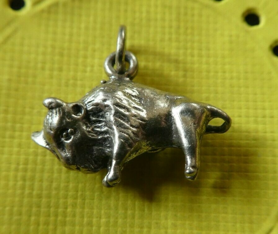Vintage Sterling Silver & Turquoise Bead Buffalo Bison Charm