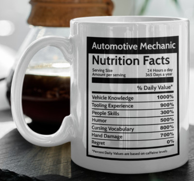 Automotive Car Mechanic Nutrition Facts Automobile Coffee Mug Gift for Coworker