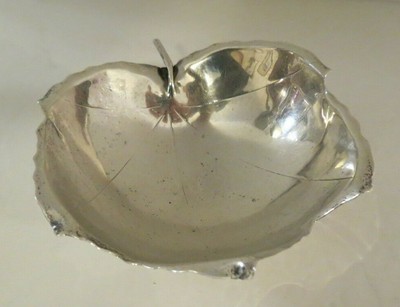 1950s Hand Made Sterling Silver Maple Leaf Bowl Ball Feet by Alfredo Sciarrotta