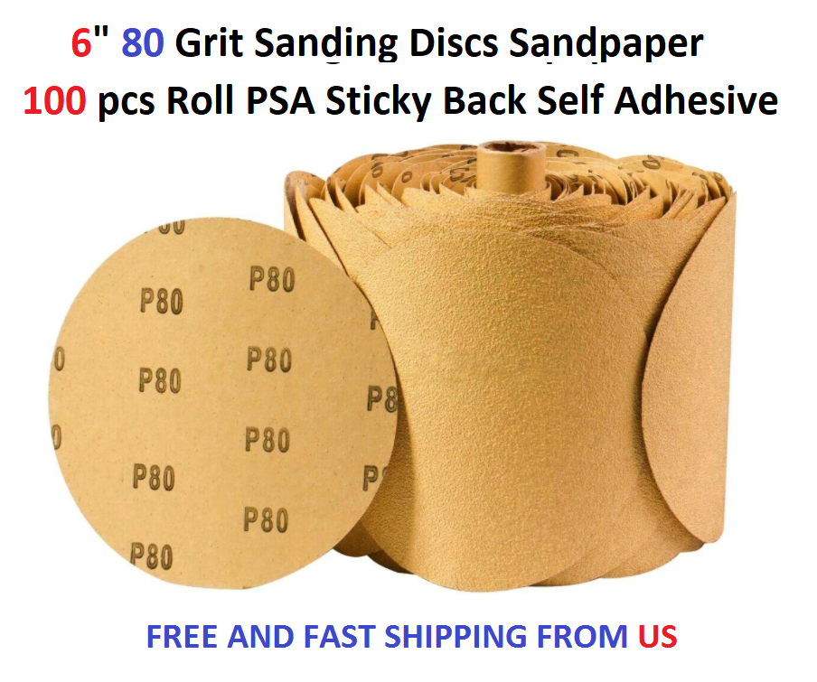 100 PCS 6 Inch Gold PSA Sanding Discs 60 Grit Self Adhesive Sticky-Back Sandpaper For DA Sander Automotive Car Paint Woodworking Wood Metal Finishing